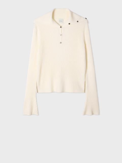 Paul Smith Women's Ecru Ribbed Knit Sailor-Collar Button Sweater