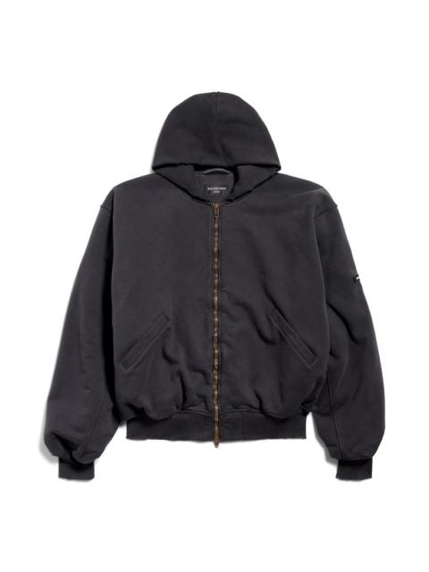 BALENCIAGA Men's Hooded Bomber in Black Faded