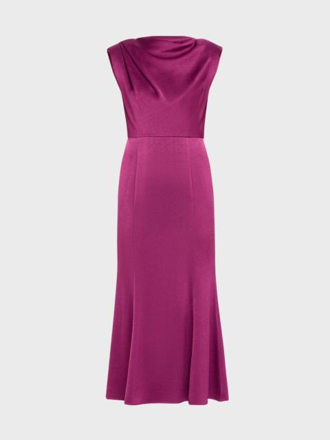 ROLAND MOURET Draped Satin Crepe Sleeveless Midi Dress