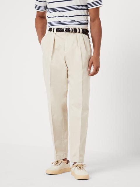 Twisted cotton gabardine relaxed fit trousers with reversed double pleats