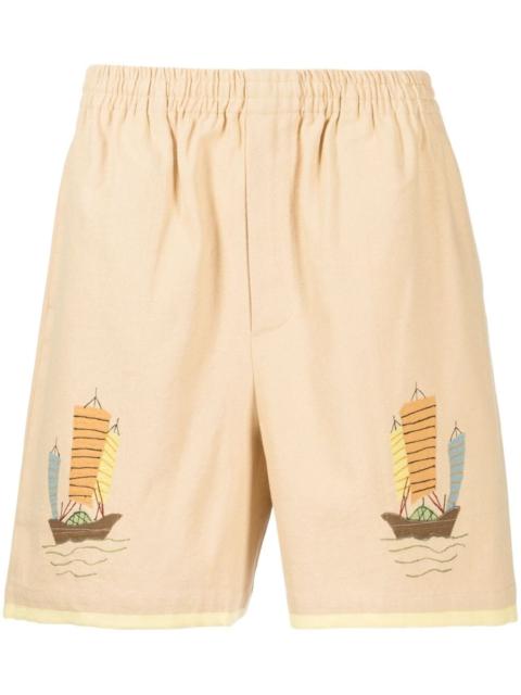 BODE illustration-print cotton deck shorts