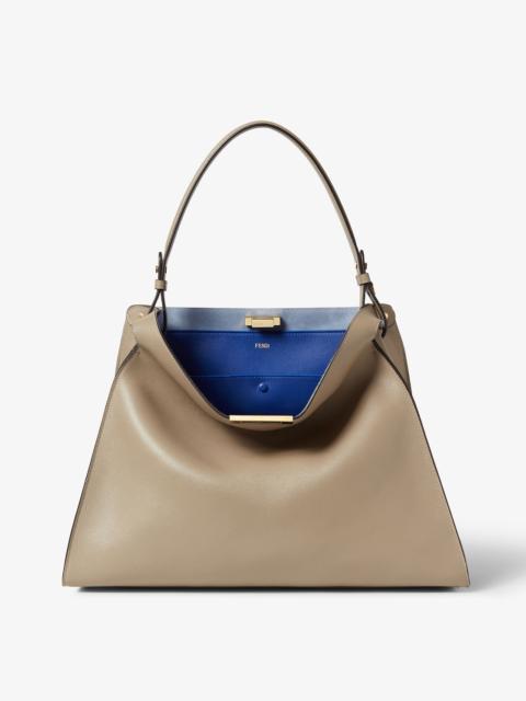 FENDI Fendi Way Large Dove gray leather and neon blue suede bag