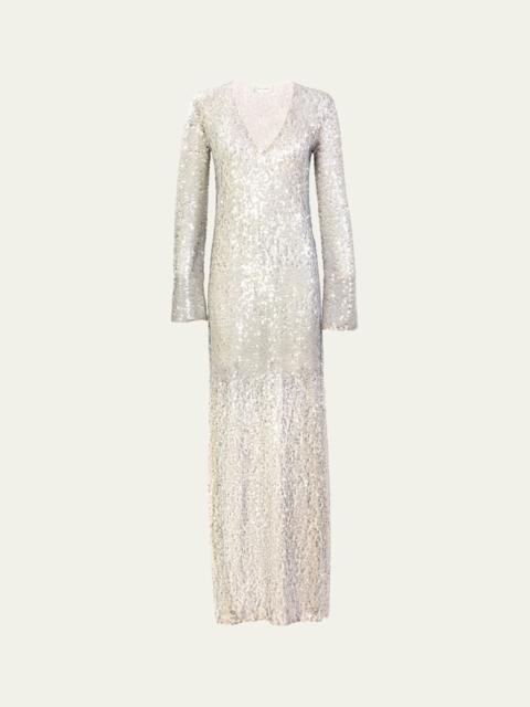 SILVIA TCHERASSI Nico Sequined Mesh Long-Sleeve Maxi Dress