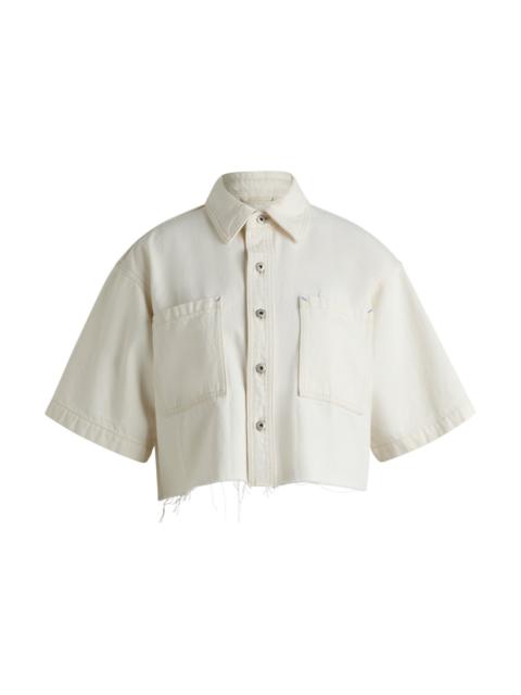 HUGO CROPPED ECRU-DENIM BLOUSE WITH RAW HEM