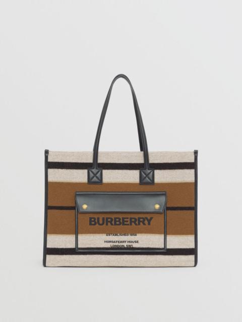 Burberry Medium Striped Wool and Leather Freya Tote