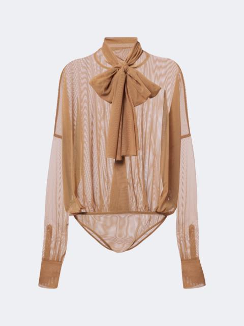 NORMA KAMALI Sheer tie-neck mesh bodysuit