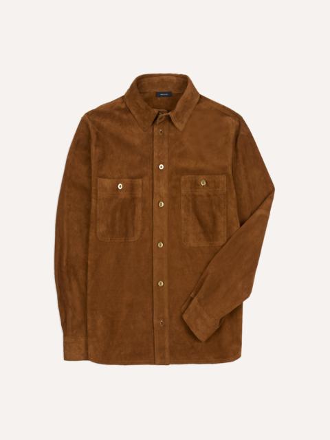 Drake's Tobacco Raw Suede Overshirt