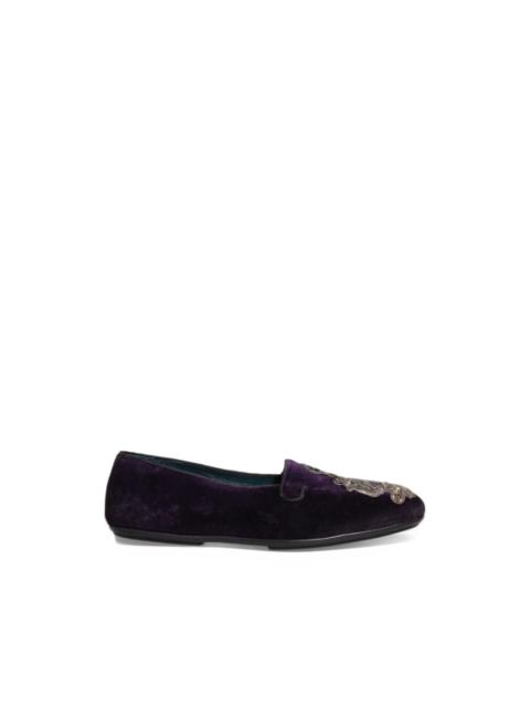 Dolce & Gabbana crown-embroidered velvet loafers