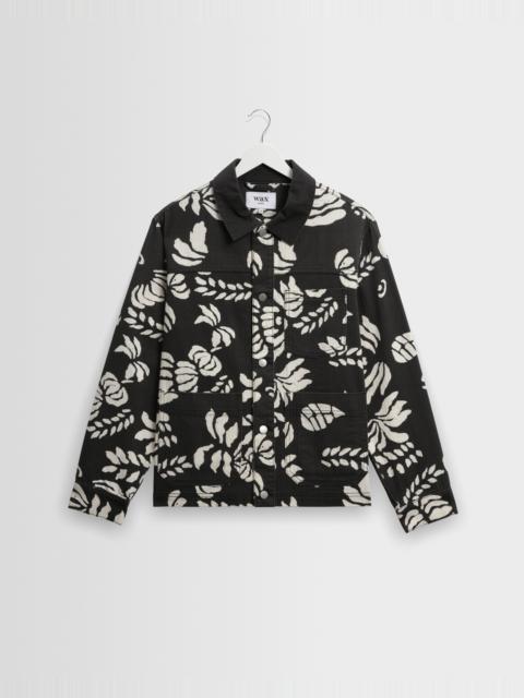 Wax London Jay - Black And Ecru Printed Cotton Chore Jacket