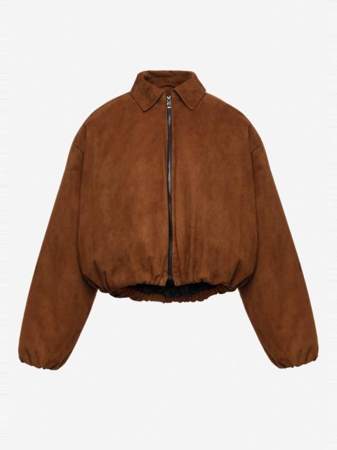 MAGDA BUTRYM Corduroy-effect leather bomber jacket in terracotta