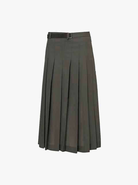 All-over pleats asymmetric woven midi skirt