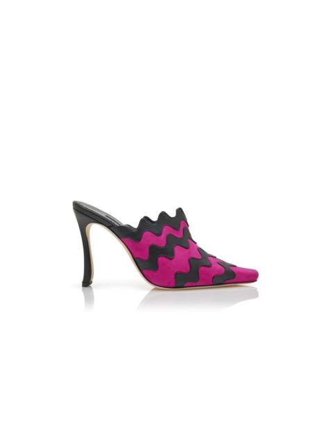 Manolo Blahnik Dark Fuchsia and Black Suede Mules
