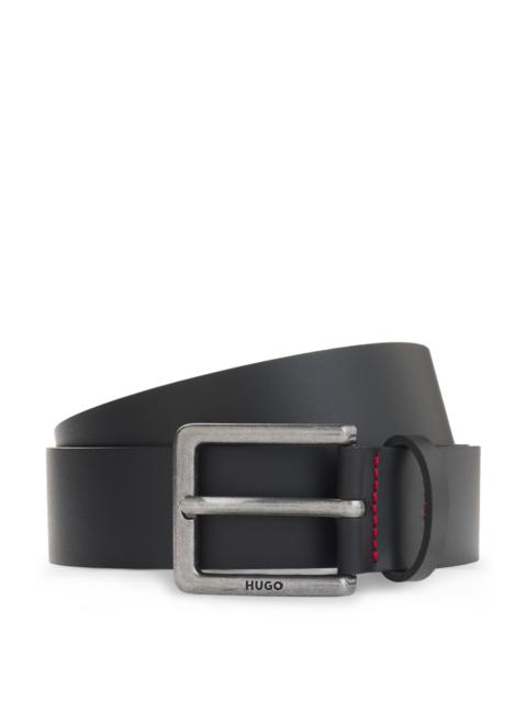 HUGO SMOOTH LEATHER BELT WITH ENGRAVED ANTIQUE-SILVER BUCKLE
