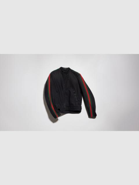 GUCCI Cotton denim biker jacket with Web
