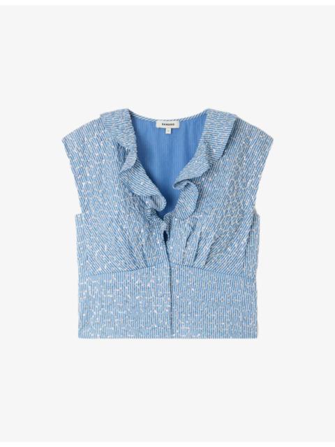 Sandro Ruffled Sequin-Embellished Lyocell Top