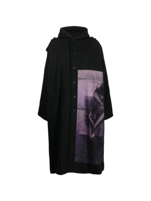 graphic-print hooded coat