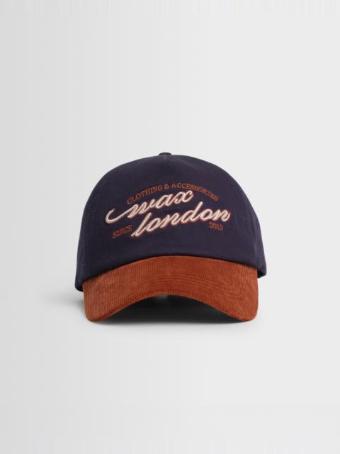 Wax London Tranton - Navy And Rust Contrast Corduroy Trucker Cap