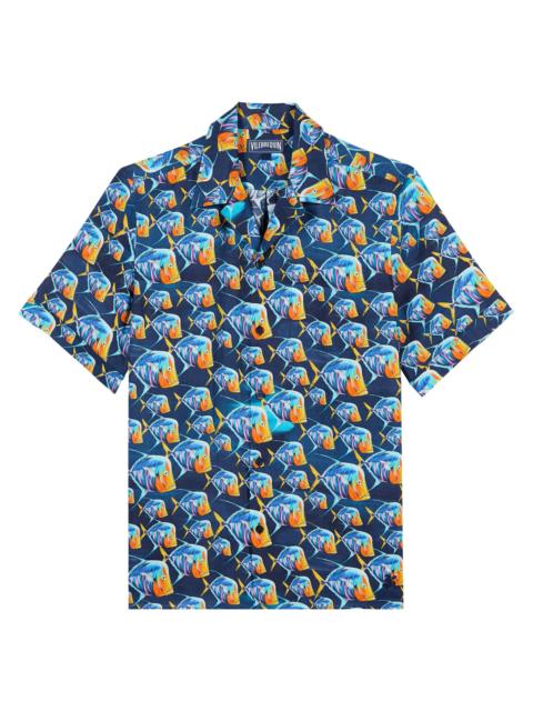 Vilebrequin Men's Piranhas Linen Camp Shirt - Bleu Marine