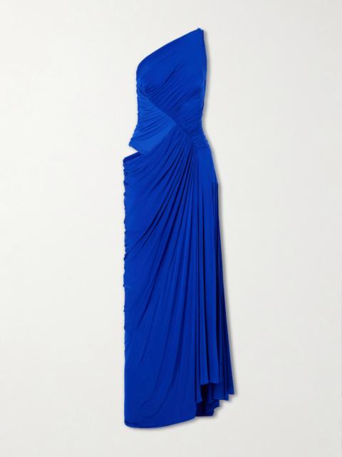 ALEX PERRY One-shoulder Gathered Mesh And Jersey Gown
