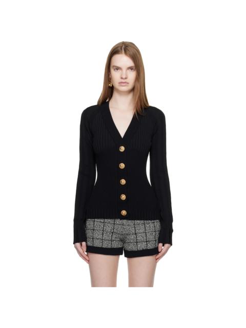 Balmain Black Buttoned V-Neck Light Knit Cardigan
