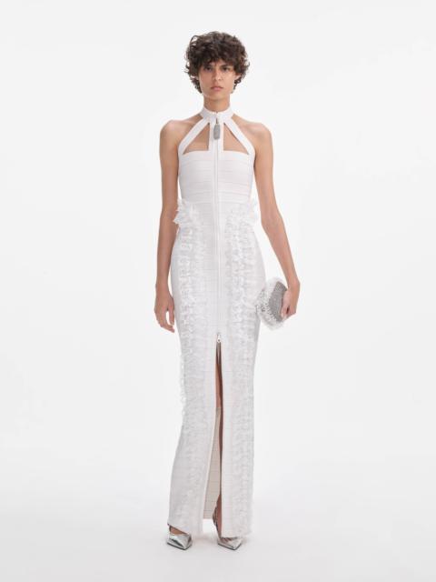 self-portrait White Knit Zip Ruffle Maxi Dress