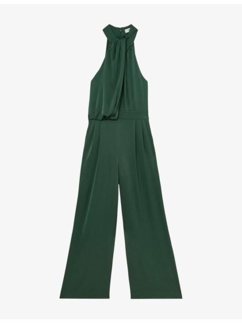 REISS Finley Draped Halter-Neck Satin Jumpsuit