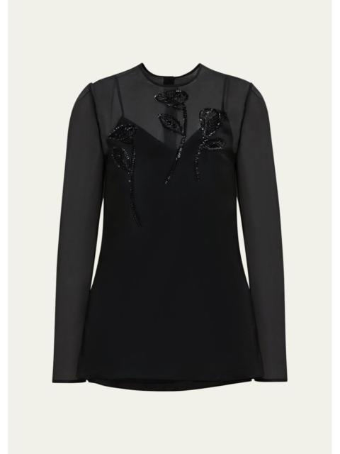 CAROLINA HERRERA Embellished Semi-Sheer Long Sleeve Top