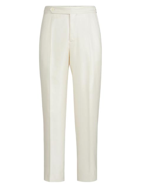Brunello Cucinelli Men's Silk Diagonal Tuxedo Trousers with Pleat and Waist Tabs - Off White