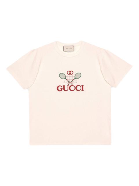 GUCCI Gucci Men's Tennis Printed Oversized Retro Short Sleeve White 548334-XJBLE-7136