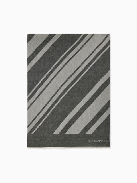 EMPORIO ARMANI STOLE WITH DIAGONAL STRIPES AND FRINGES