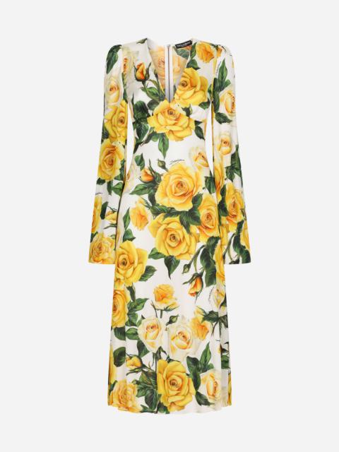 Dolce & Gabbana Organzine V-neck dress with yellow rose print