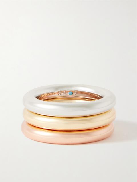 ROXANNE ASSOULIN The Tubular Set Of Three Gold-, Rose Gold- And Silver-tone Rings