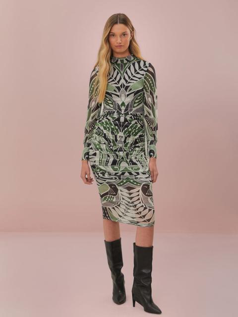 FARM RIO Black Lace Nature Tulle Midi Dress