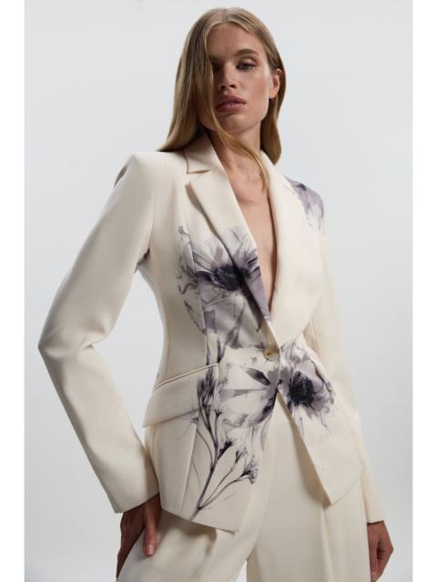 KAREN MILLEN Floral Placement Print Tailored Crepe Single Breasted Blazer Jacket