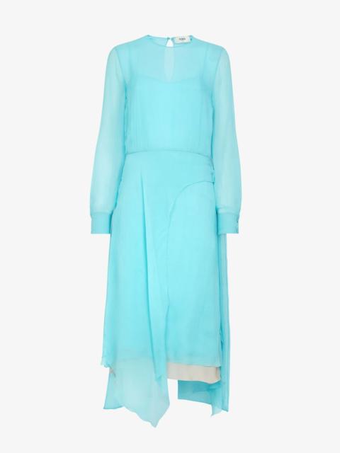 FENDI Midi dress with foulard collar and fitted waist. Round neckline and long sleeves with shirt cuffs. T