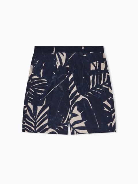 EMPORIO ARMANI BERMUDA SHORTS IN ALL-OVER PATTERNED LINEN BLEND