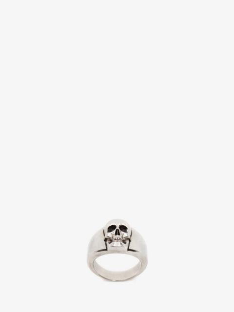 Alexander McQueen Skull Signet Ring in Antique Silver