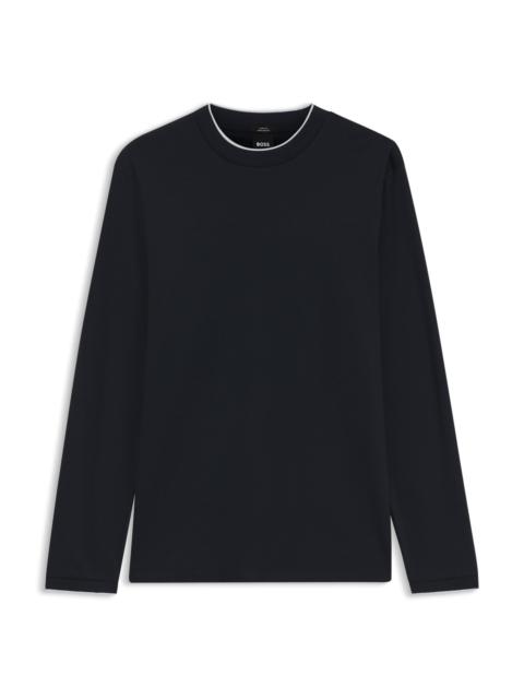 BOSS LONG-SLEEVED T-SHIRT IN MERCERIZED COTTON WITH CONTRAST TRIM
