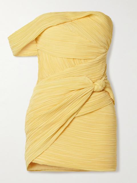 Cult Gaia Ahra Off-the-shoulder Draped Plissé-satin Mini Dress