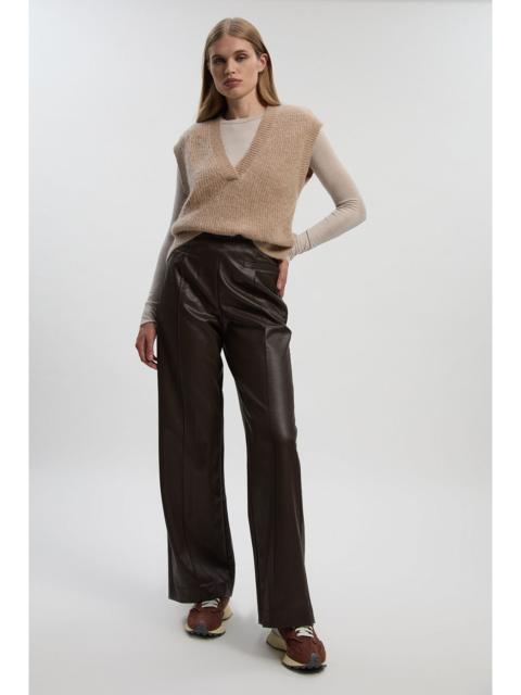 KAREN MILLEN Faux Leather Seam Detail Wide Leg Tailored Trouser