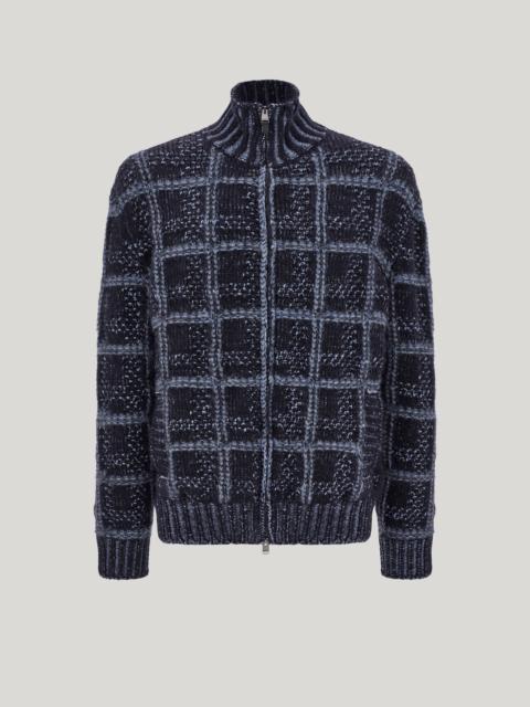 Canali NAVY AND AIR FORCE BLUE ALPACA AND WOOL MACRO-CHECK REGULAR-FIT CARDIGAN