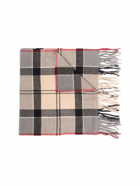 plaid-check fringed scarf