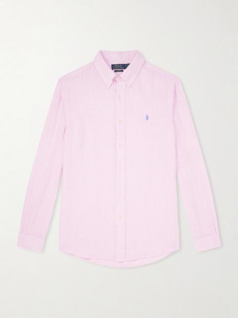 Polo Ralph Lauren Button-Down Collar Logo-Embroidered Striped Cotton Shirt