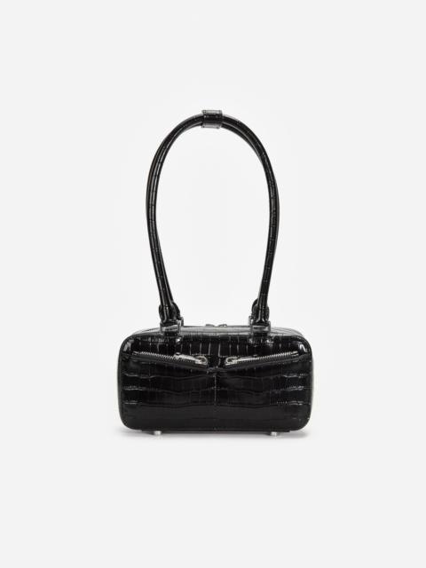 self-portrait Black Croc Leather Mini Shoulder Bag