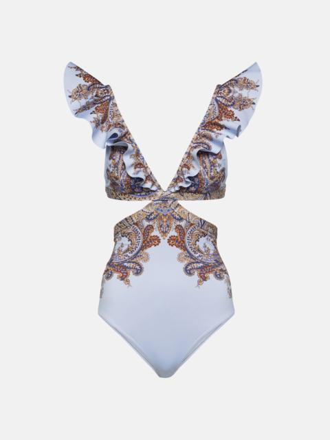 Ottie Ruffle cutout paisley swimsuit