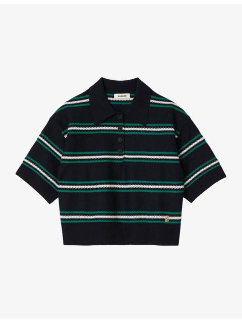 Sandro Stripe Polo-Neck Knitted Top