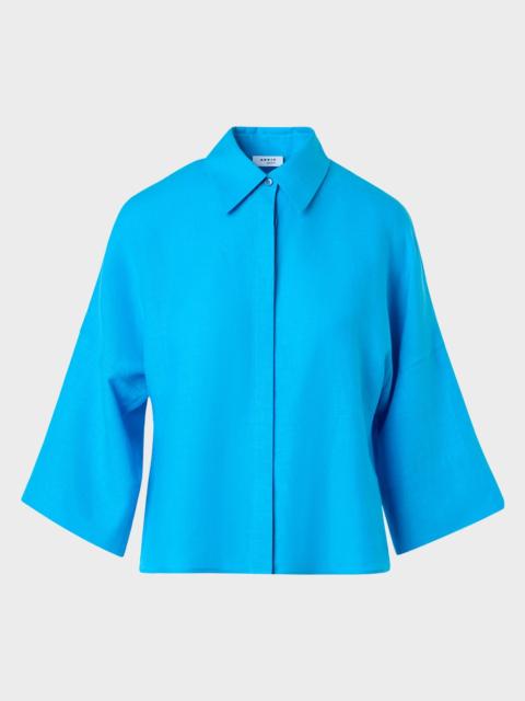 AKRIS 3/4-Sleeve Linen Cropped Blouse