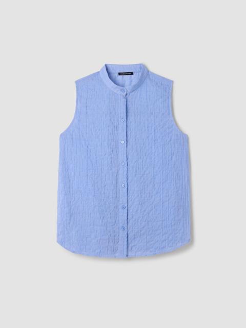 EILEEN FISHER Organic Cotton Microstripe Pucker Sleeveless Shirt