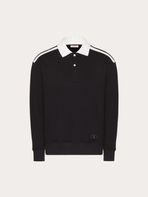 Valentino LONG SLEEVE COTTON POLO SHIRT WITH VLOGO SIGNATURE PATCH