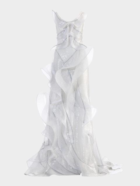 MATICEVSKI Refraction Strapless Ruffle Sequin Trumpet Gown